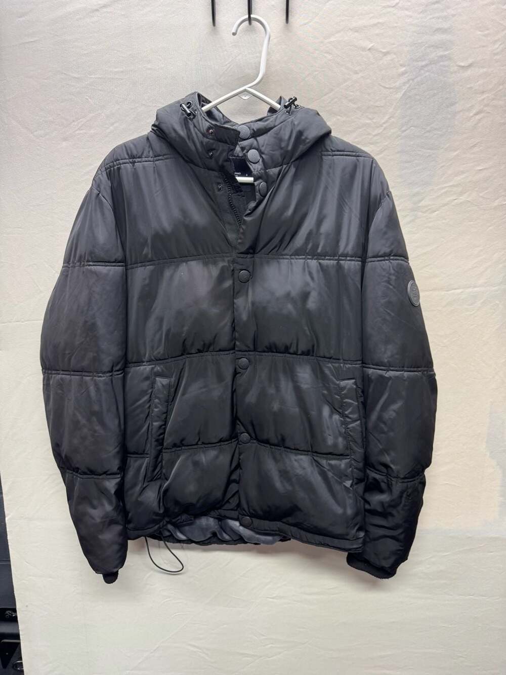Lucky Brand Puffer Jacket Size S Black Hooded Winter Coat